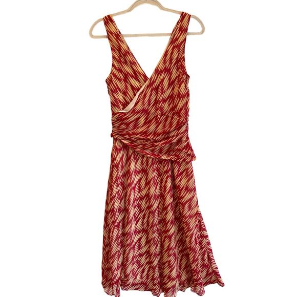 J.Crew Dresses & Skirts - J.Crew Red Silk Midi Dress 12 Abstract Print Cocktail sleeveless v neck dress